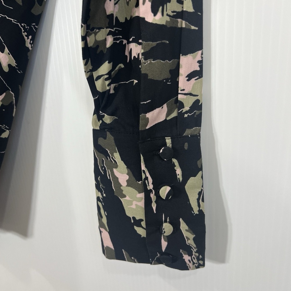 Topshop Oversized Camo Long Sleeve Button Down Shirt Size 4 Green NEW - Picture 8 of 14